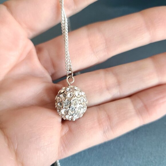 Silver color metal chain with clear crystals/rhinestones disco ball. - Picture 3 of 3